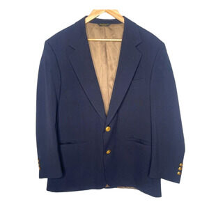 Turnbury Men's 42R Navy Blue 100% Wool Blazer Gold Buttons Jacket Old Money EUC